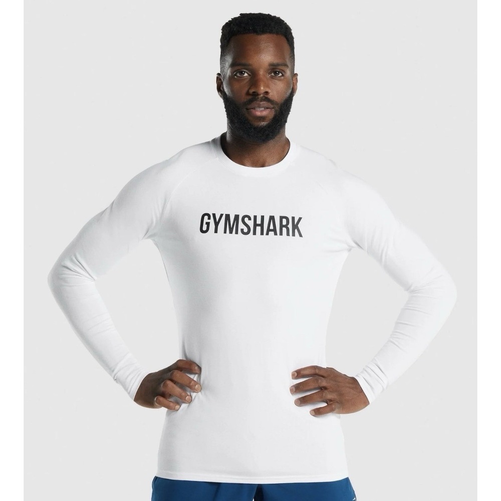 NEW Gymshark Apollo Long Sleeve T-shirt White Black Logo Mens XS Activewear Gym